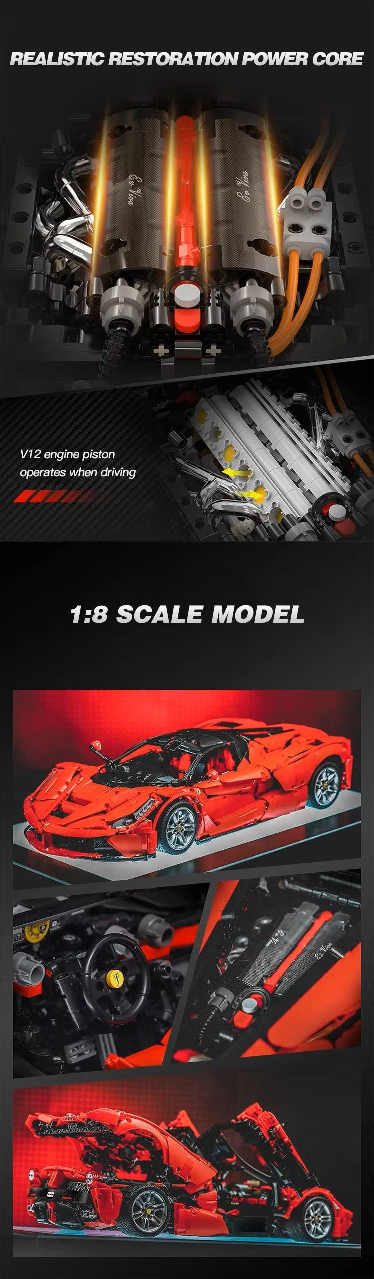 CADA C61505 Red Technical Super Sports Car Model Building Blocks Brick DIY Puzzle Toys Assembly Birthday Christmas Gifts
