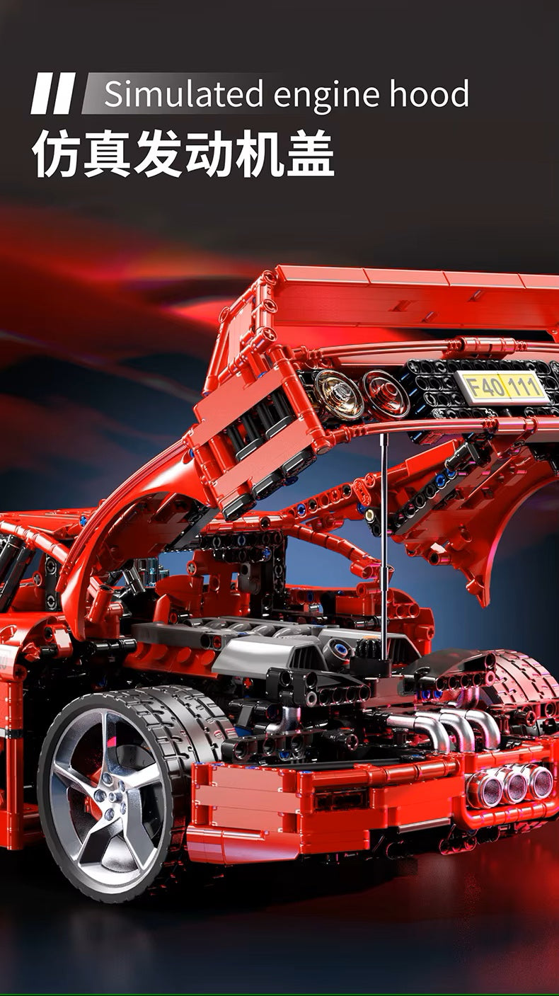 Technical X001 Red Super Sports Car F40 Compatible MOC-140629 Car Building Blocks Bricks Educational Puzzle Toys Birthday Gifts