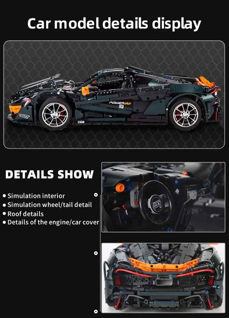 Technical Vehicles Building Blocks APP Electric P1 Speed Sports Car Bricks Assembly Toy Christmas Gift for Kids 13091