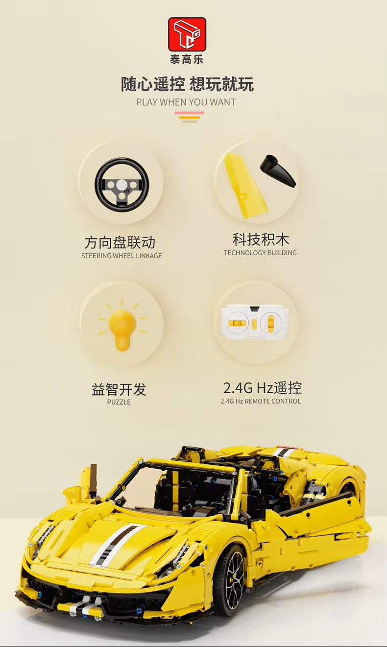 TGL T5005 T5005A Technology 488 Sports Car Static Version High Difficulty Building Block Assembly Model Holiday Gift MOC
