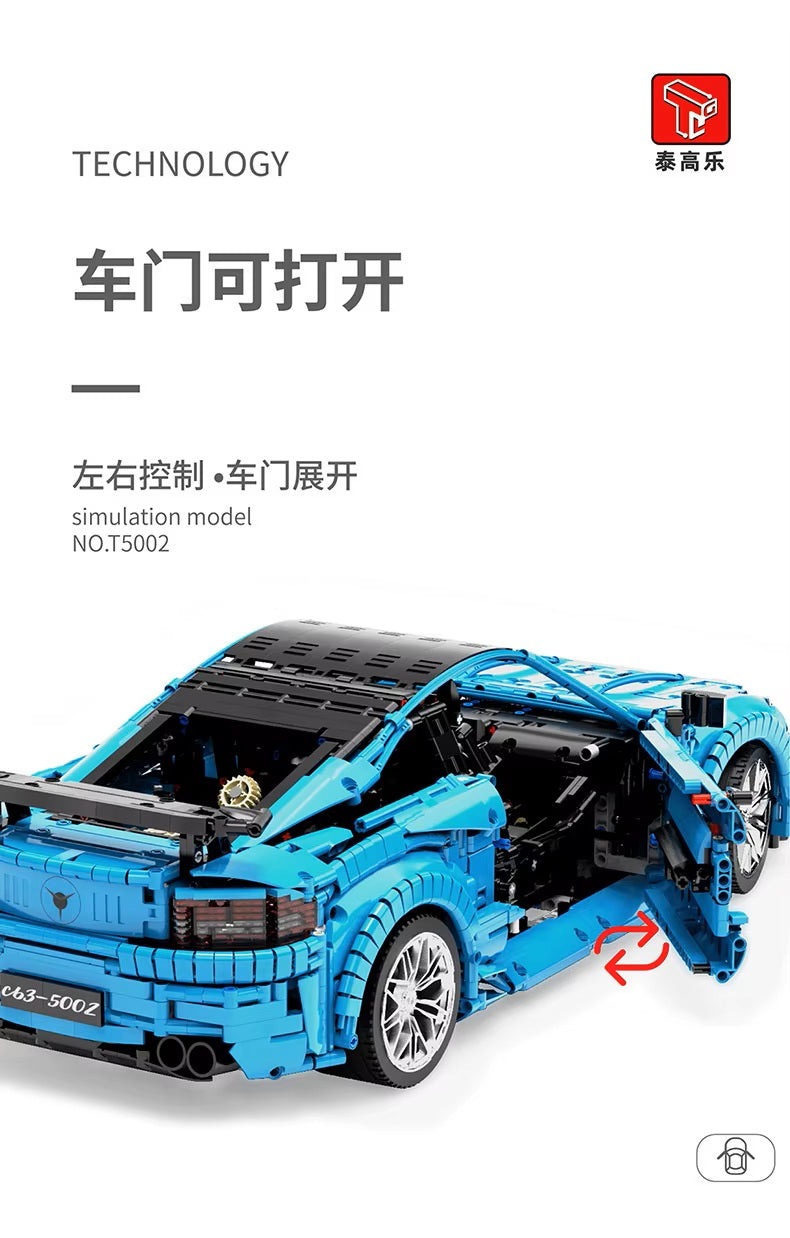TGL T5002 C63 Blue Sports Car Static Version High Difficulty Building Block Assembly Model Holiday Gift MOC