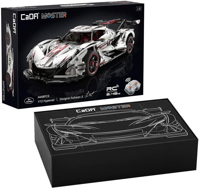High-Tech V12 Hypercar 1:8 Remote Control Super Racing Car Moc High Tech Bricks Model Building Blocks Toy C61053