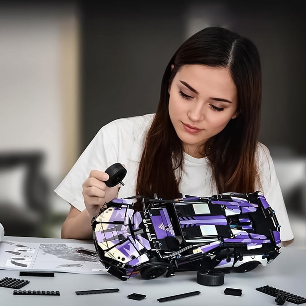 Toy Car Assembly Kit Creative Office Table Ornaments Racing Car Building Block Set Christmas Gifts for Kids 33012 1064PCS 1:14