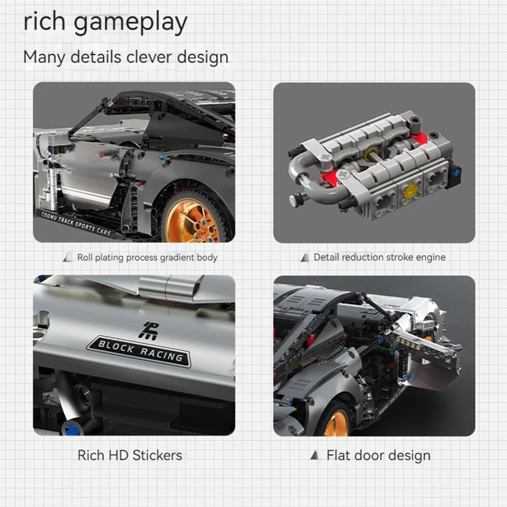 Silver Wing GT Supercar MOC T2001 Sports Car Racing Speed Vehicle Bricks Model Building Blocks High Tech Toy Gift Adults Kids