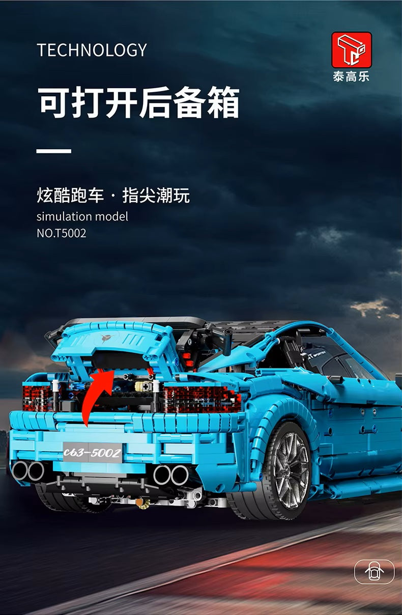 TGL T5002 C63 Blue Sports Car Static Version High Difficulty Building Block Assembly Model Holiday Gift MOC
