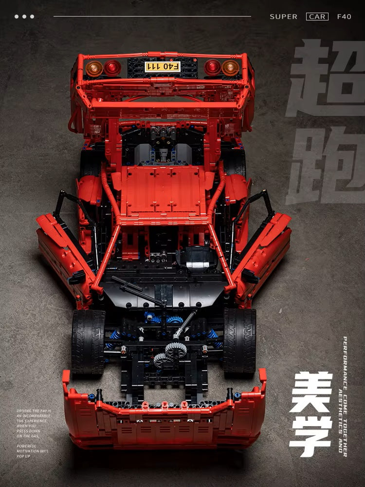 Technical X001 Red Super Sports Car F40 Compatible MOC-140629 Car Building Blocks Bricks Educational Puzzle Toys Birthday Gifts