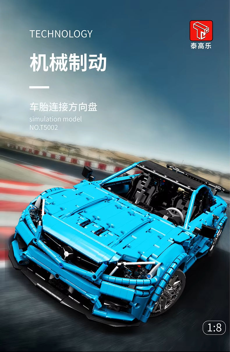 TGL T5002 C63 Blue Sports Car Static Version High Difficulty Building Block Assembly Model Holiday Gift MOC