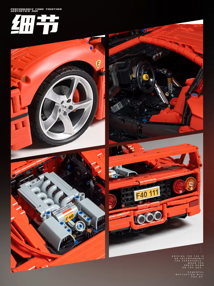 Technical X001 Red Super Sports Car F40 Compatible MOC-140629 Car Building Blocks Bricks Educational Puzzle Toys Birthday Gifts