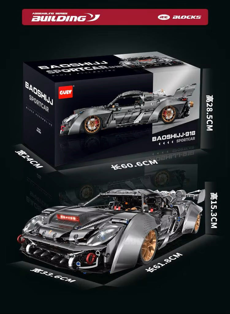 Classic Plating Grey Sports Car Model Building Blocks Modified Speed Vehicle MOC 10629 1:8 High Tech Brick DIY Set Toy Gift Boys