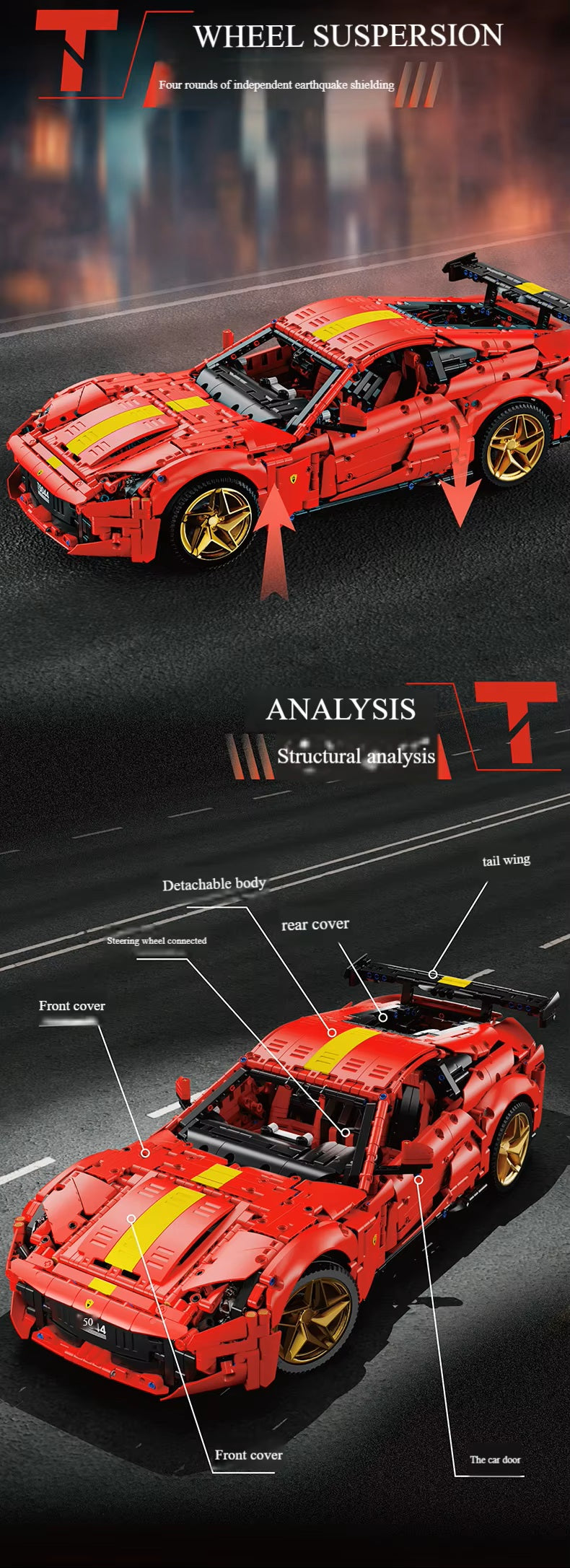 TGL T5044 2926 Pieces Technology Red 812 Supercar Static Version High Difficulty Building Block Assembly Model Holiday Gift MOC