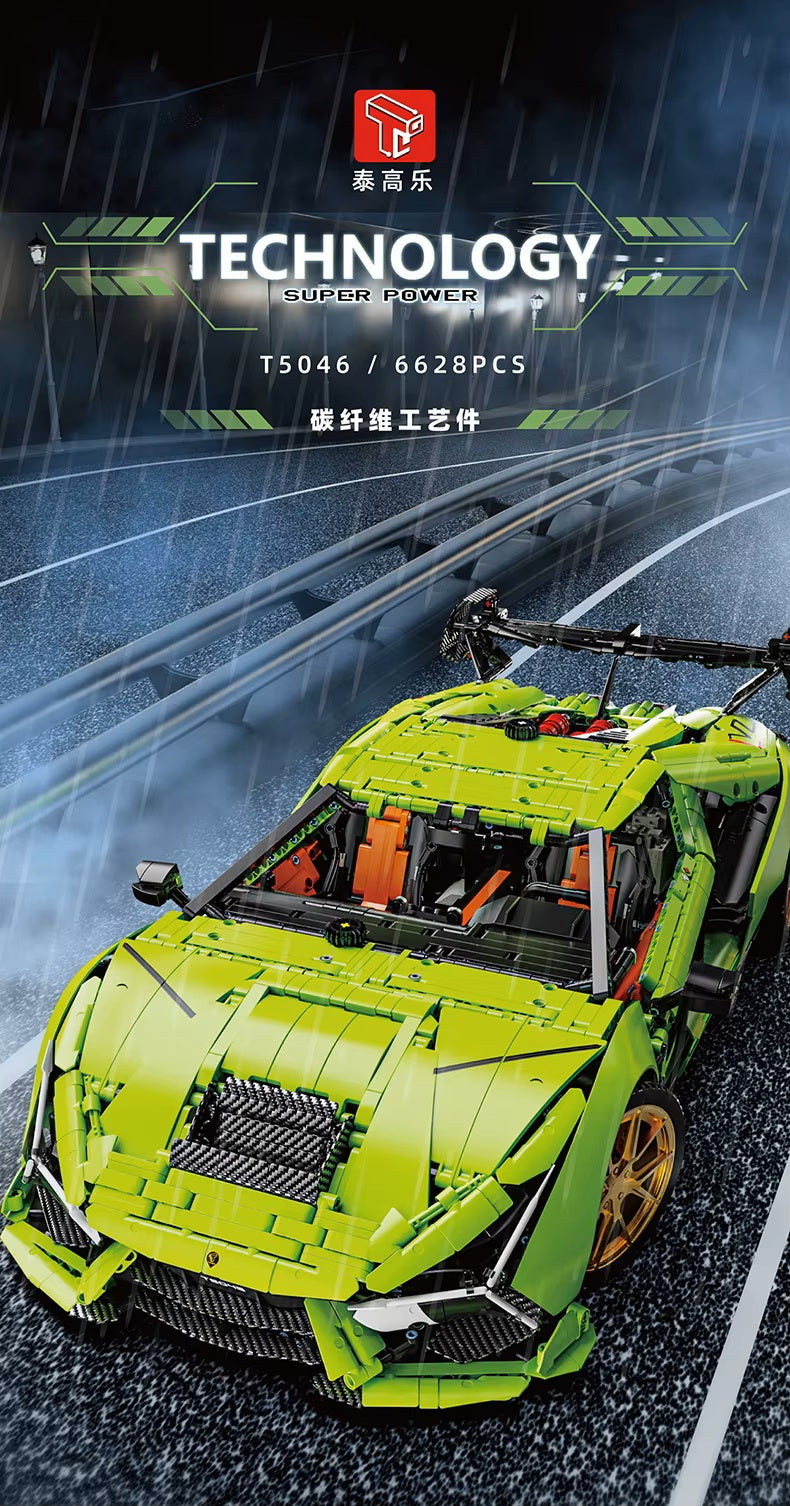 TGL T5046 6628 Pieces Technology Green Supercar Static Version High Difficulty Building Block Assembly Model Holiday Gift MOC