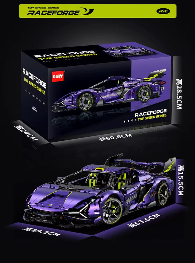 3654 Pieces GULY 10635 1:8 MOC High-Tech RC Racing Building Blocks Assembling Sports Vehicle Bricks Model Toys DIY Children Christmas Gifts