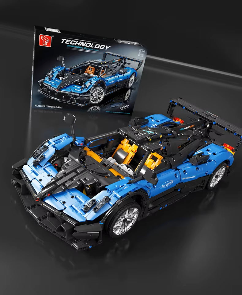 TGL T5038 Technology Blue Supercar Static Version High Difficulty Building Block Assembly Model Holiday Gift MOC