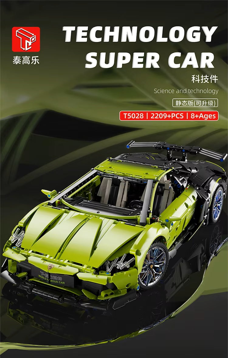 TGL T5028 Technology Green Bull Supercar Static Version High Difficulty Building Block Assembly Model Holiday Gift MOC
