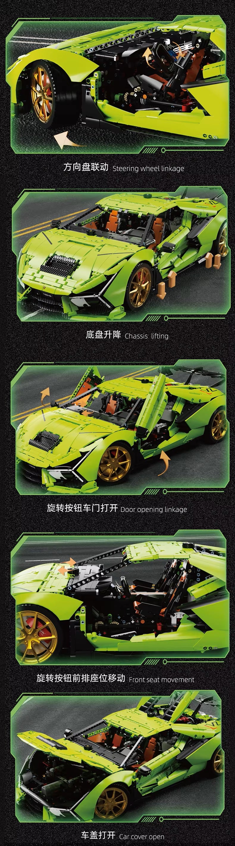 TGL T5046 6628 Pieces Technology Green Supercar Static Version High Difficulty Building Block Assembly Model Holiday Gift MOC