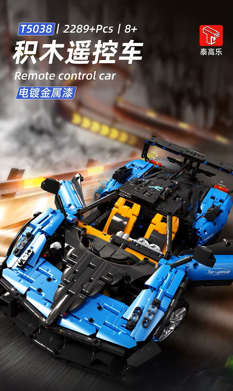 TGL T5038 Technology Blue Supercar Static Version High Difficulty Building Block Assembly Model Holiday Gift MOC