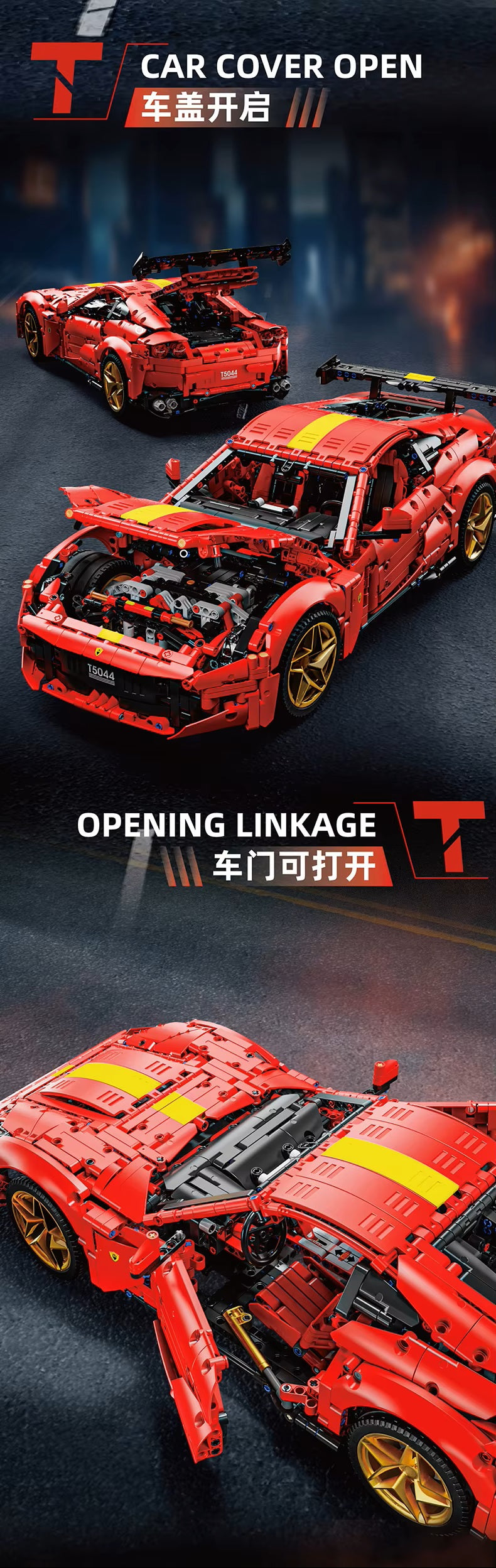 TGL T5044 2926 Pieces Technology Red 812 Supercar Static Version High Difficulty Building Block Assembly Model Holiday Gift MOC