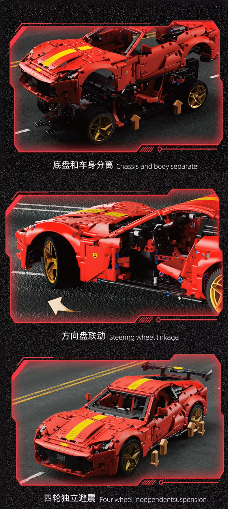 TGL T5044 2926 Pieces Technology Red 812 Supercar Static Version High Difficulty Building Block Assembly Model Holiday Gift MOC