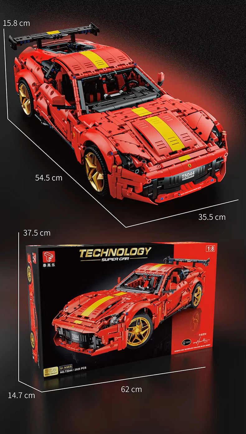 TGL T5044 2926 Pieces Technology Red 812 Supercar Static Version High Difficulty Building Block Assembly Model Holiday Gift MOC
