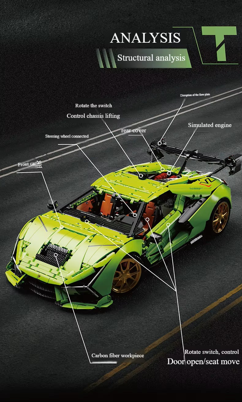 TGL T5046 6628 Pieces Technology Green Supercar Static Version High Difficulty Building Block Assembly Model Holiday Gift MOC
