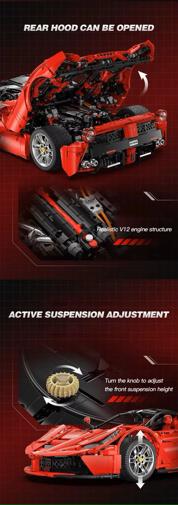 CADA C61505 Red Technical Super Sports Car Model Building Blocks Brick DIY Puzzle Toys Assembly Birthday Christmas Gifts