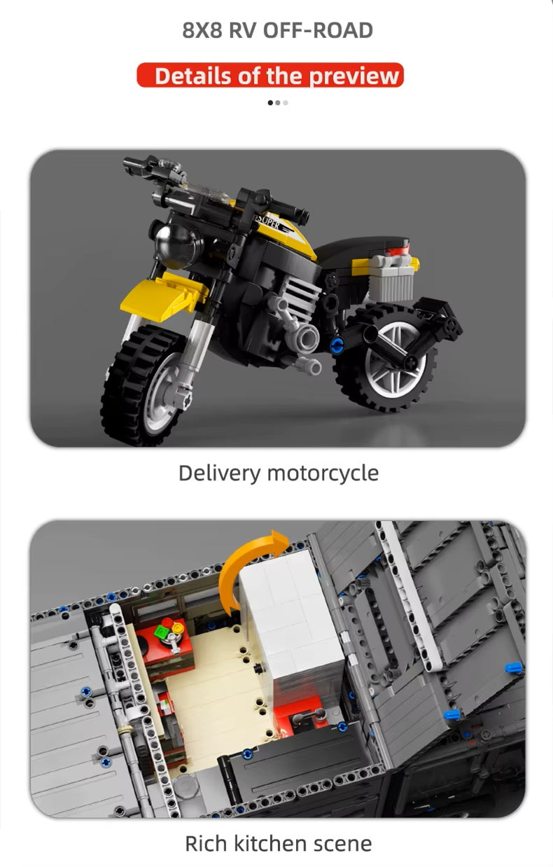 Hot T4009 6068pcs 8x8 Luxury Expedition Camper High-tech Man Rv Off-road Remote Control Bricks Building Blocks Adult Toys
