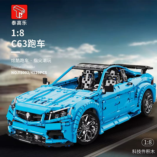TGL T5002 C63 Blue Sports Car Static Version High Difficulty Building Block Assembly Model Holiday Gift MOC