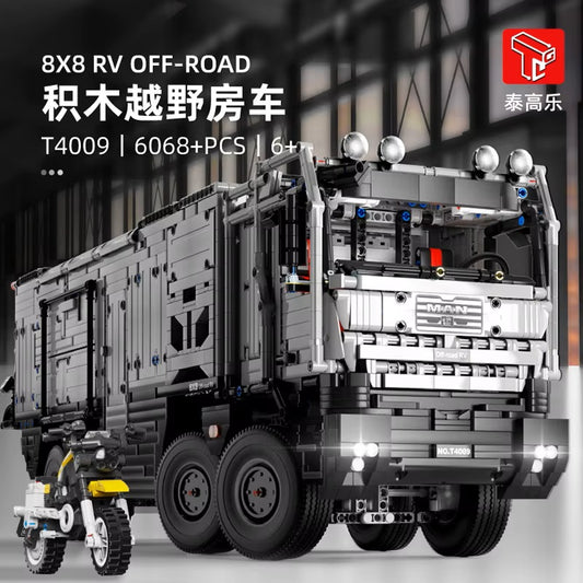 Hot T4009 6068pcs 8x8 Luxury Expedition Camper High-tech Man Rv Off-road Remote Control Bricks Building Blocks Adult Toys