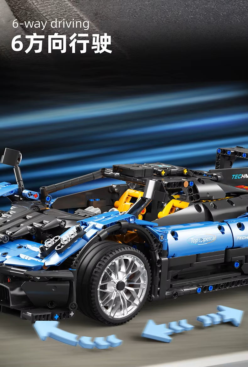 TGL T5038 Technology Blue Supercar Static Version High Difficulty Building Block Assembly Model Holiday Gift MOC